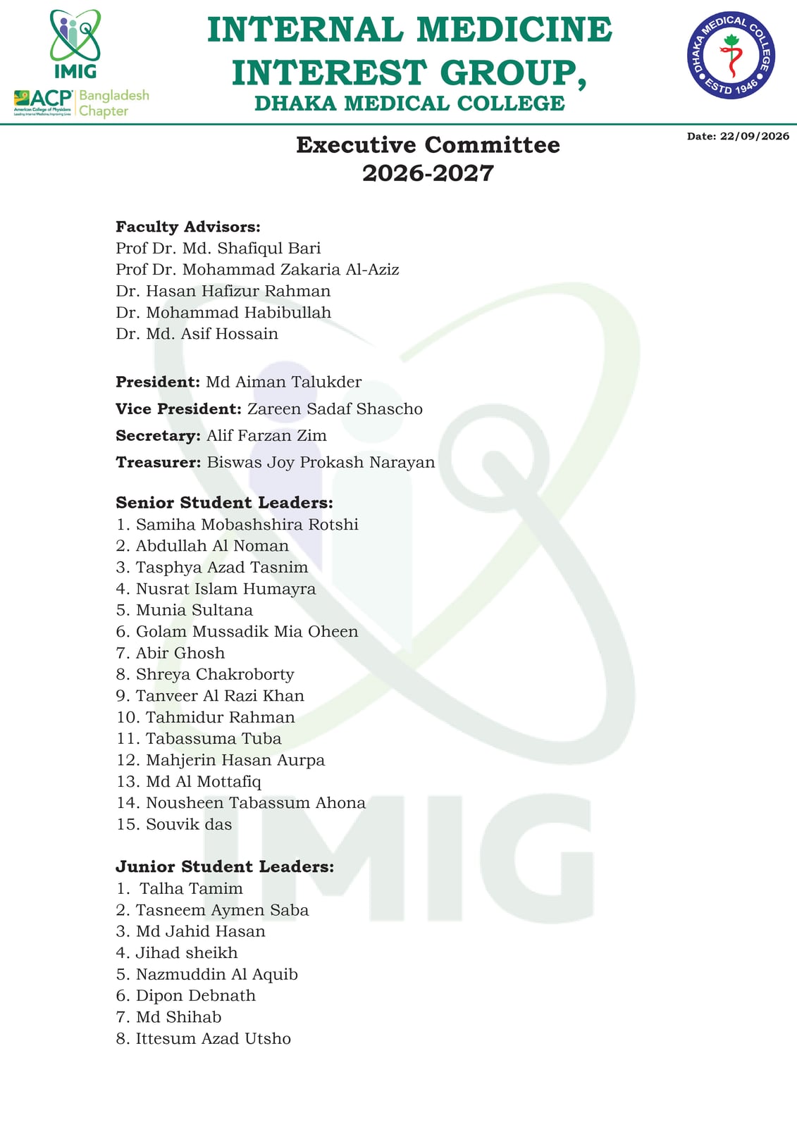 Official Announcement: DMC IMIG Executive Committee 2026–2027 Appointed